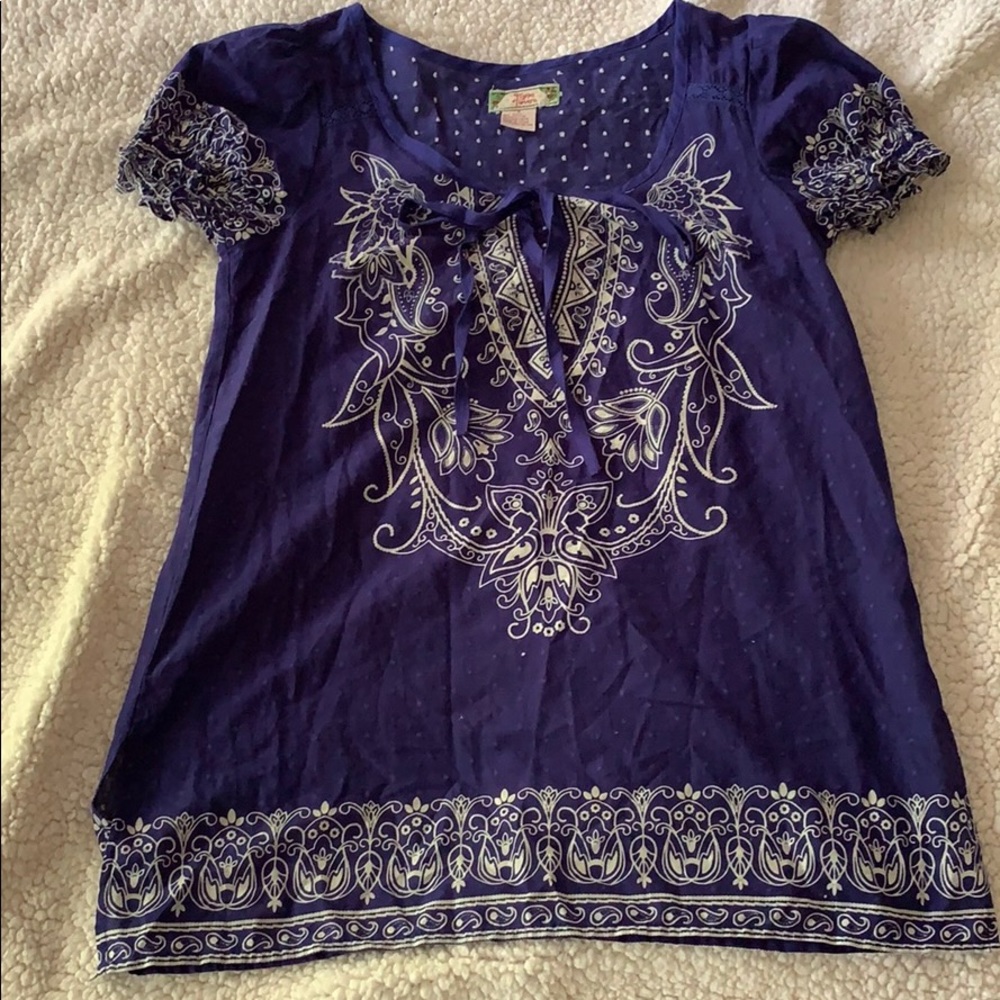 Flying Tomato Dark Blue Short Sleeve Blouse